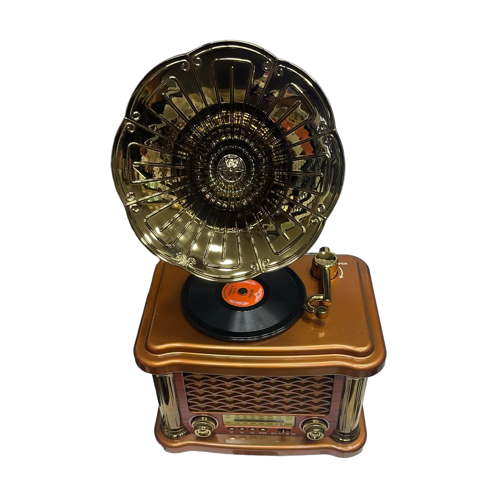 Nostaljik Gramofon Görünümlü Radyo ve Bluetooth Hoparlör FX-2505B