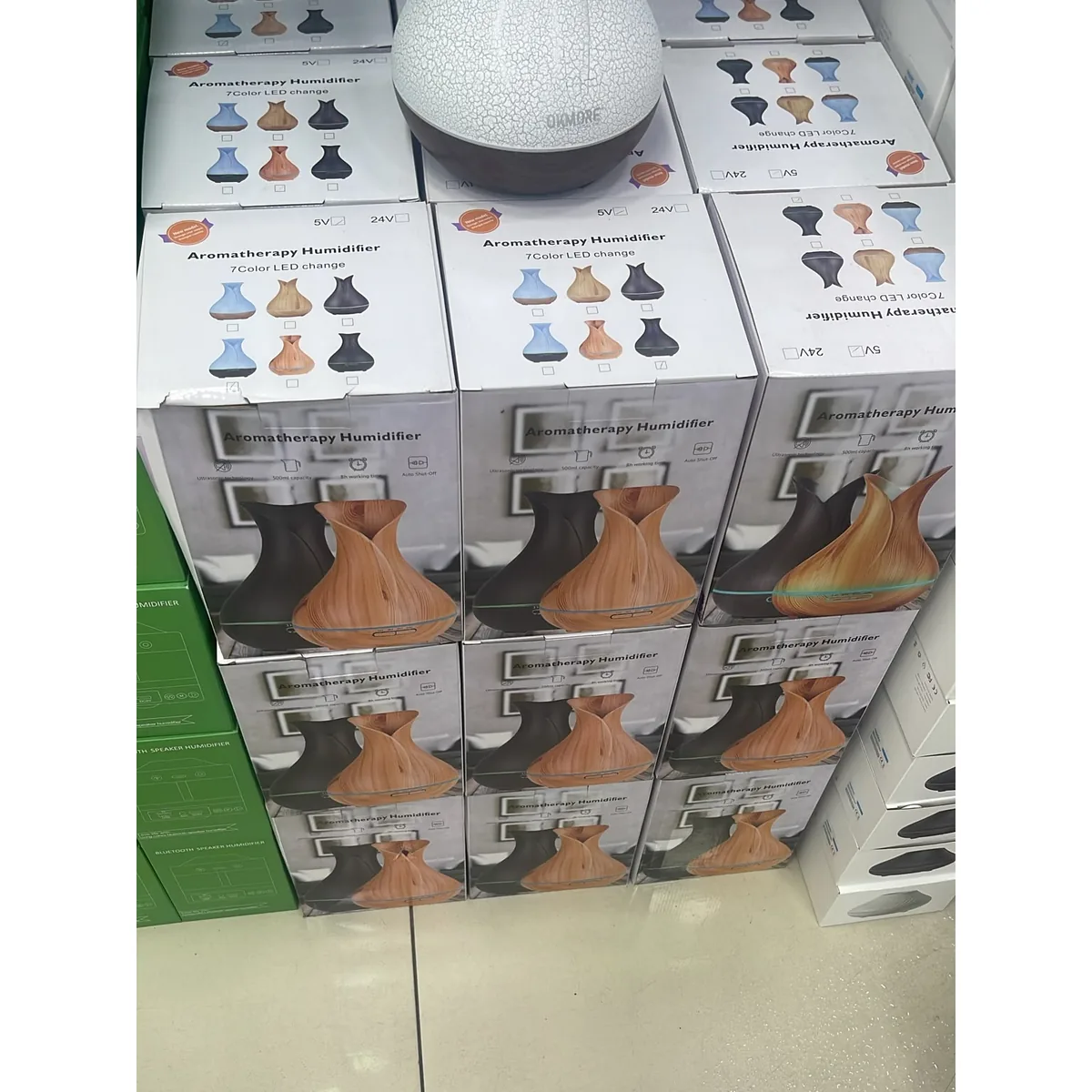 Ahşap Desenli Aroma Difüzörü ve Nemlendirici, 7 Renk LED